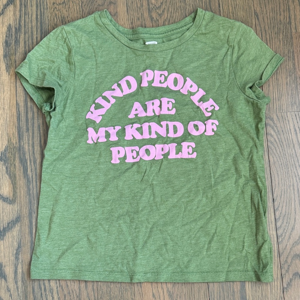Old Navy Green Tee with Pink Text